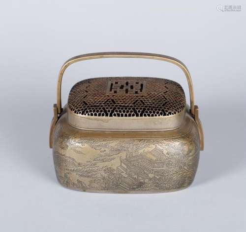 A CHINESE BRONZE HAND WARMER, QING DYNASTY