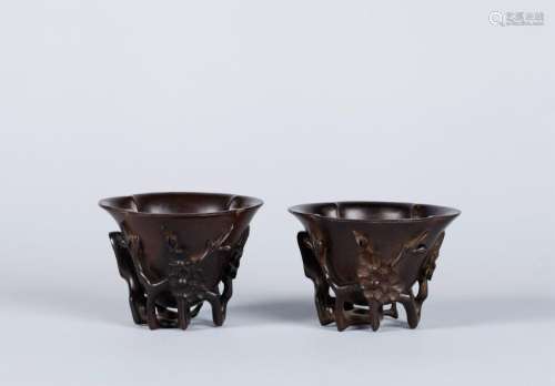 A PAIR OF CHINESE ZITAN CUPS, 18TH CENTURY