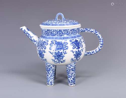 A CHINESE BLUE AND WHITE HE-FORM EWER, QIANLONG MARK