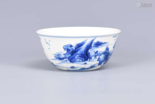A CHINESE BLUE AND WHITE CUP KANGXI MARK