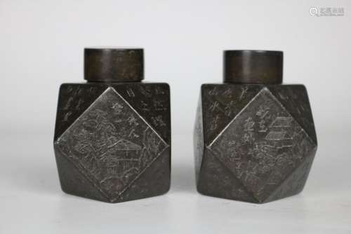 A PAIR OF CHINESE PEWTER JARS, REPUBLIC PERIOD