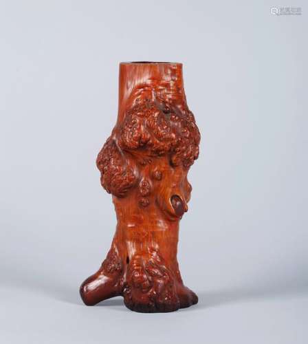 A CHINESE CARVED BURLWOOD VASE, 19TH CENTURY