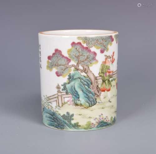 A CHINESE FAMILLE ROSE BRUSH POT