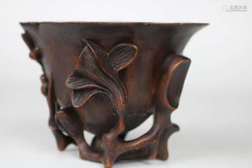 A CHINESE BOX WOOD LIBATION CUP