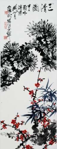 A CHINESE PAINTING, AFTER GUAN SHANYUE, INK AND COLOUR