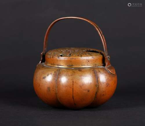 A CHINESE BRONZE HAND WARMER, QING DYNASTY