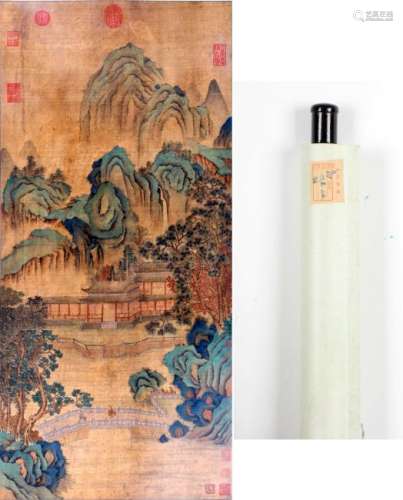 A CHINESE PAINTING, AFTER QIU YING, INK AND COLOUR ON