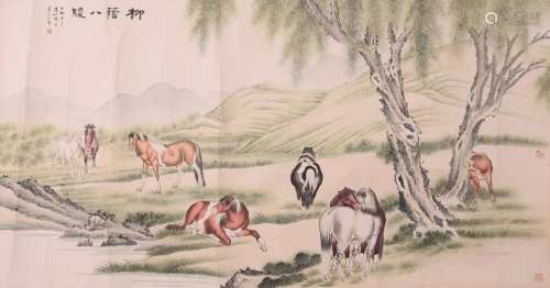 A CHINESE PAINTING, AFTER MA JIN, INK AND COLOUR ON