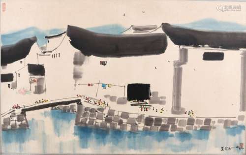 A CHINESE PAINTING, AFTER WU GUANZHONG, INK AND COLOUR