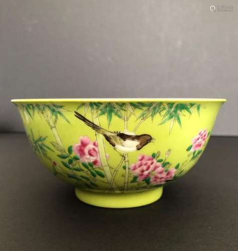 A CHINESE GREEN GROUND FAMILLE ROSE 'POETRY' BOWL,