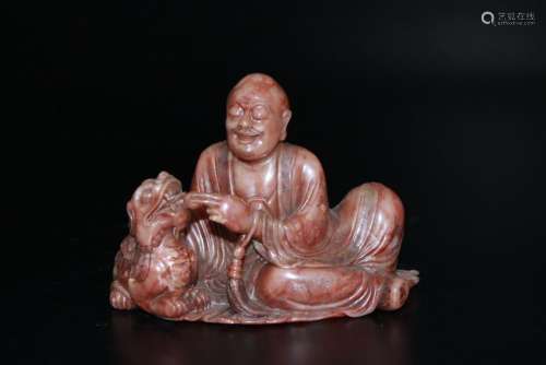 A CHINESE SOAPSTONE FIGURE OF LUOHAN, QING DYNASTY