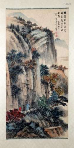 A CHINESE PAINTING, AFTER HUANG JUNBI, INK AND COLOUR