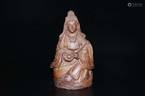 A CHINESE BAMBOO FIGURE OF GUANYIN, QING DYNASTY