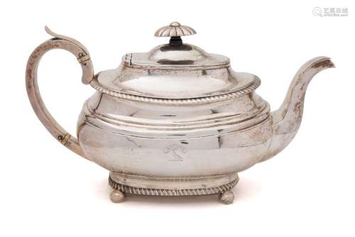 A provincial George IV silver teapot, marks to pot worn,