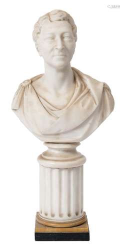 A 19th century carved white marble bust: possibly depicting the Duke of Wellington or an English