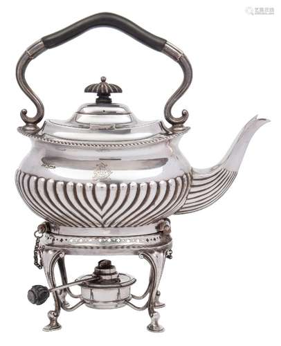 An Edward VII silver tea kettle, stand and burner, maker Henry Atkin, Sheffield, 1901: monogrammed,