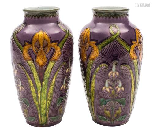 A pair of Sevres [Paul Milet] Art Nouveau pottery vases: of ovoid form,