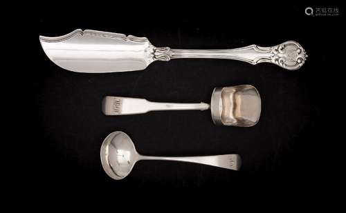 A Victorian silver butter knife, maker's mark worn, London , 1861: crested,