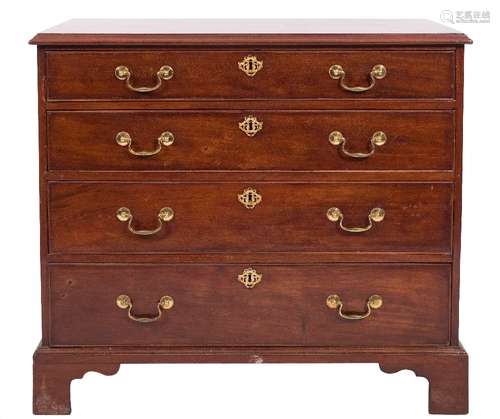 A George III mahogany rectangular chest:, the top with a moulded edge,