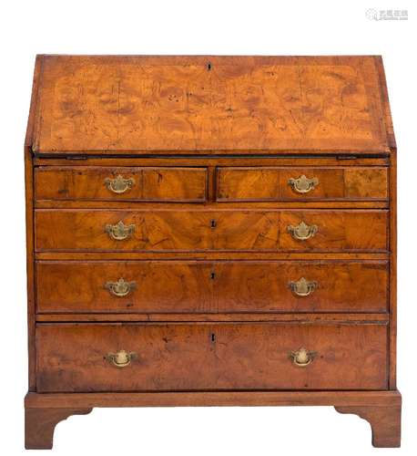 An 18th Century and later walnut and pollard elm bureau:,