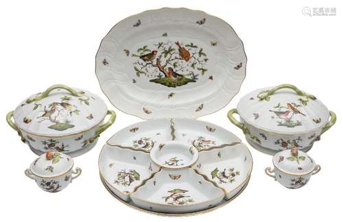 An extensive Herend porcelain part dinner service: decorated in the 'Rothschild Bird' pattern of