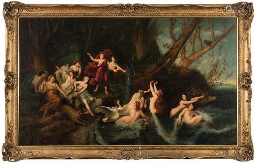 Attributed to Carl Ludwig Friederich Becker [1820-1900]- Diana and Her Nymphs hunting,