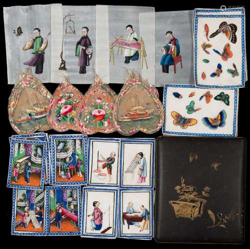 A collection of 19th century Cantonese pith paintings: depicting the manufacture of cloth and silks,