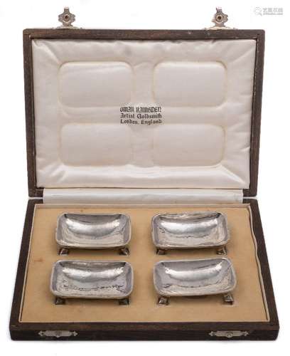 A set of four George V silver salts, maker Omar Ramsden, London, 1935: of rectangular outline,