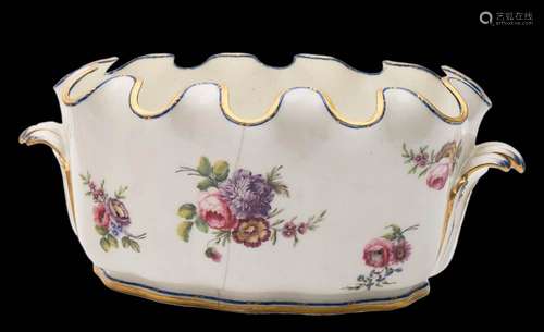 A pair of Sèvres porcelain verrières: each of lobed oval form with crenellated rim and scroll