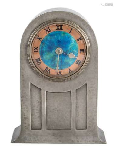 A Liberty & Co Tudric pewter mantel clock: designed by David Veasey, London, circa 1902,