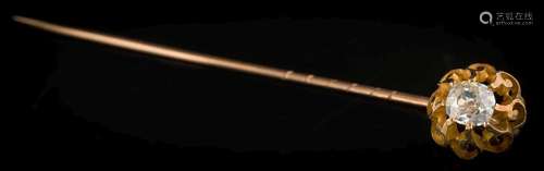 A 19th century gold and diamond single-stone stick pin: the cushion-shaped,