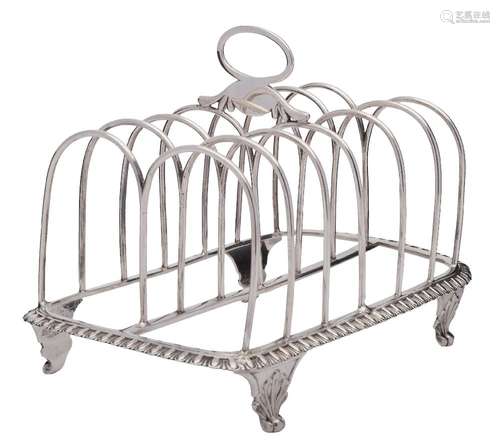 A George III silver six division toast rack, maker John Emes, London,