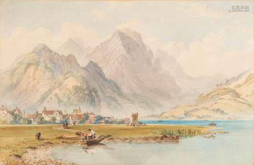 Philip Mitchell [1814-1896]- Schnitzturm at Stansstad on Lake Lucerne:- signed and dated 1870