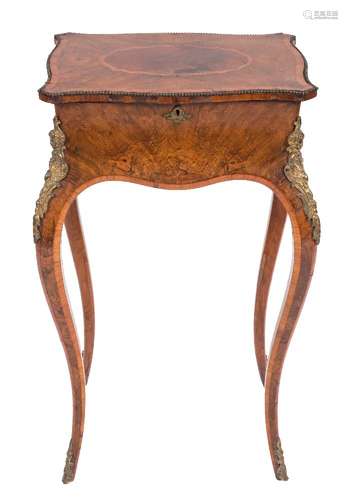 A 19th Century walnut, tulipwood crossbanded, inlaid and gilt metal mounted teapoy:,