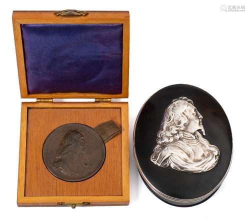 A Charles II silver and tortoiseshell commemorative tobacco box,