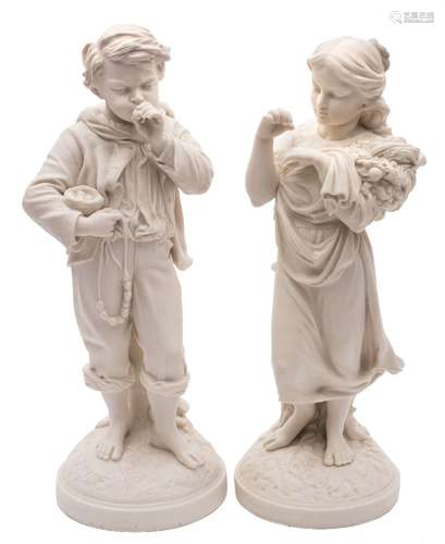 A pair of Copeland parian figures 'The Young Naturalists': after R.J.