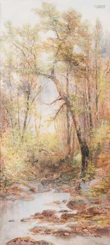 William Widgery [1822-1893]- Stream through a wood,:- signed, watercolour, 66 x 29.5cm.