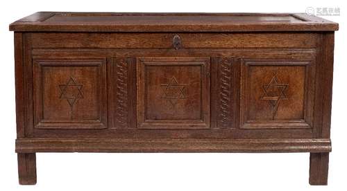 An early 18th Century oak and inlaid rectangular coffer:,