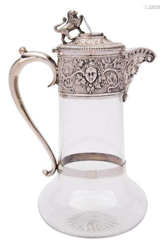 A George V clear glass and silver mounted claret jug, maker John Grinsell & Sons, London,