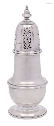 A George V silver sugar caster, maker Atkin Brothers, Sheffield, 1938: of urn shaped outline,