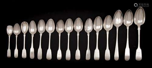 Fifteen assorted Irish silver spoons, various makers and dates: some crested or monogrammed,