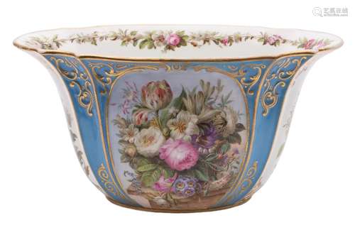 A Paris jardiniere: in the Sevres manner, of fluted oval form,