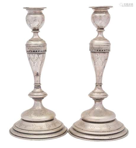 A pair of 19th century Austro-Hungarian silver candlesticks,