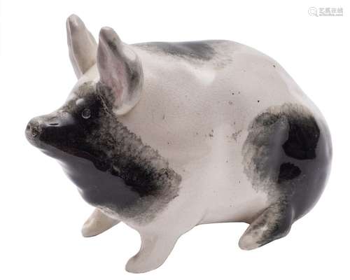 A small Wemyss pottery pig: with grey sponged markings,