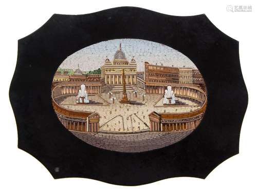 A Grand Tour micro-mosaic paperweight : the oval vista depicting St Peter's Square, Rome,