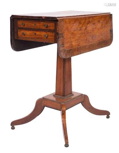 A Regency satinwood and rosewood drop flap work table:,