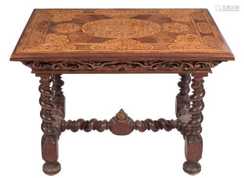 A walnut and seaweed marquetry rectangular side table:, in the 17th Century taste,