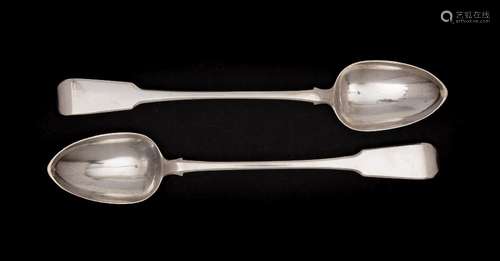 A pair of George III fiddle pattern silver basting spoons, maker Sarah & William Blake, London,