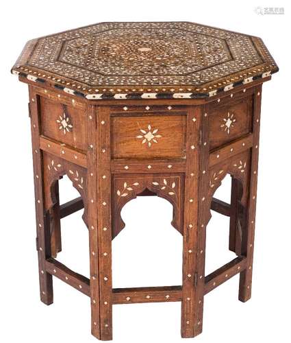 An Anglo Indian hardwood and inlaid octagonal occasional table:,