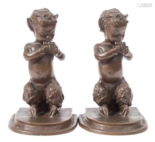 Brenda Putnam (1890-1975) A pair of bronze bookends: depicting satyrs playing pan pipes,